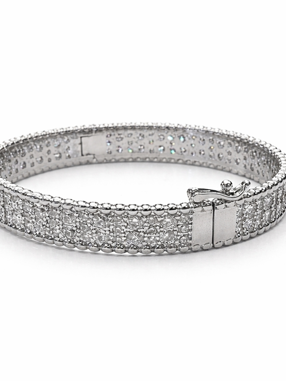 925 Sterling Silver CZ Hinged Bangle Bracelet (Women) [7"]